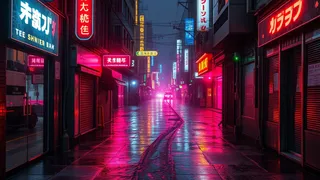 サイバーパンクの雨の路地